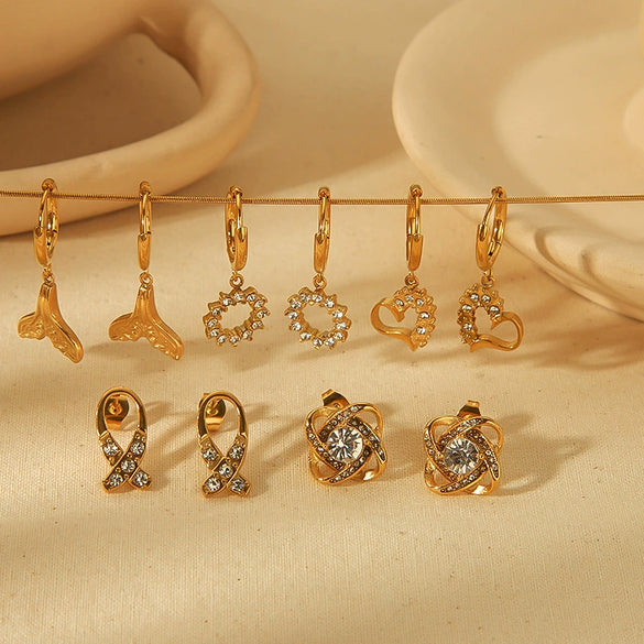 Women's Stainless Steel 18K Gold Electroplated Geometric Design Earrings