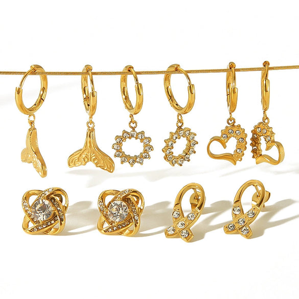 Women's Stainless Steel 18K Gold Electroplated Geometric Design Earrings