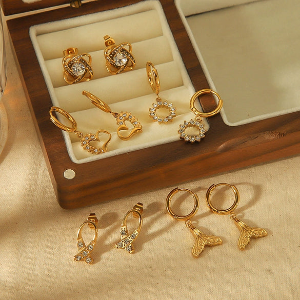 Women's Stainless Steel 18K Gold Electroplated Geometric Design Earrings