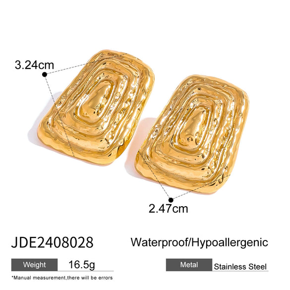 Women's Stainless Steel 18K Gold Electroplated Geometric Pattern Square Earrings