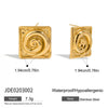 Women's Stainless Steel 18K Gold Electroplated Geometric Pattern Square Earrings