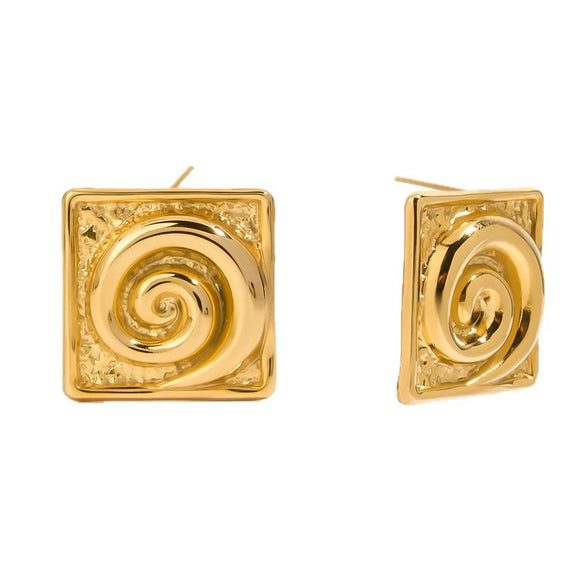 Women's Stainless Steel 18K Gold Electroplated Geometric Pattern Square Earrings