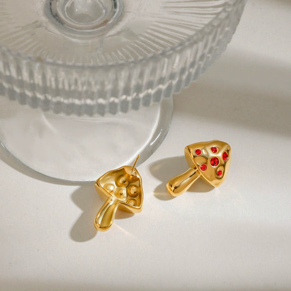 Women's Stainless Steel 18K Gold Electroplated Star Pattern Mushroom Style Earrings