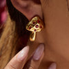 Women's Stainless Steel 18K Gold Electroplated Star Pattern Mushroom Style Earrings