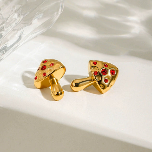 Women's Stainless Steel 18K Gold Electroplated Star Pattern Mushroom Style Earrings
