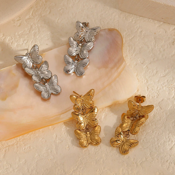 Women's Stainless Steel 18K Gold Ins Style Butterfly Design Electroplated Earrings