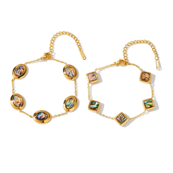 Women's Stainless Steel 18K Gold Plated Bracelet With Round Water Drop Shell Design And Geometric Pattern Simple Fashion Chain
