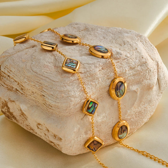 Women's Stainless Steel 18K Gold Plated Bracelet With Round Water Drop Shell Design And Geometric Pattern Simple Fashion Chain