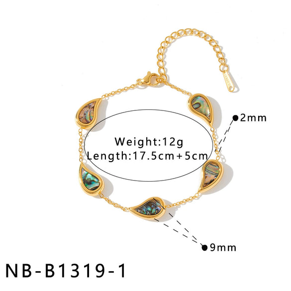 Women's Stainless Steel 18K Gold Plated Bracelet With Round Water Drop Shell Design And Geometric Pattern Simple Fashion Chain