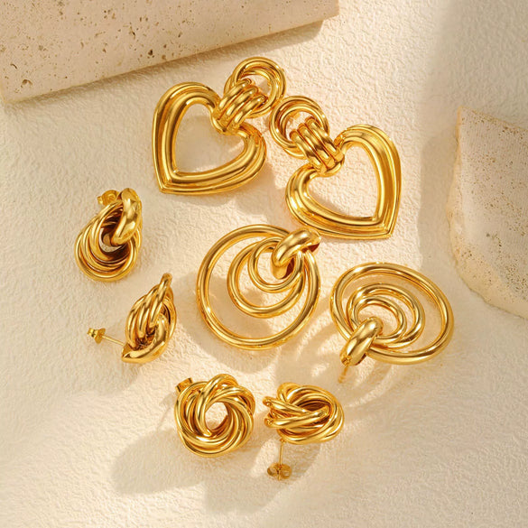 Women's Stainless Steel 18K Gold Plated Cut Out Heartshaped Geometric Line Earrings