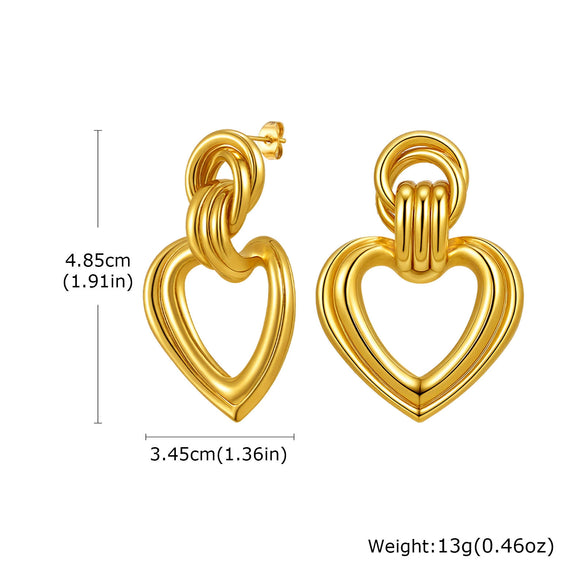 Women's Stainless Steel 18K Gold Plated Cut Out Heartshaped Geometric Line Earrings