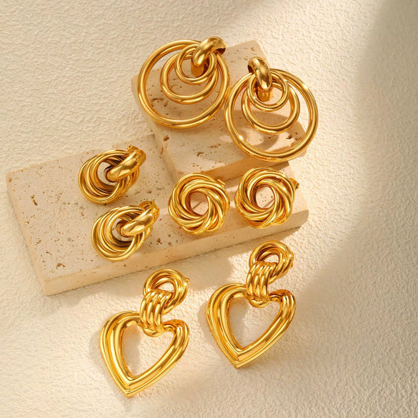 Women's Stainless Steel 18K Gold Plated Cut Out Heartshaped Geometric Line Earrings