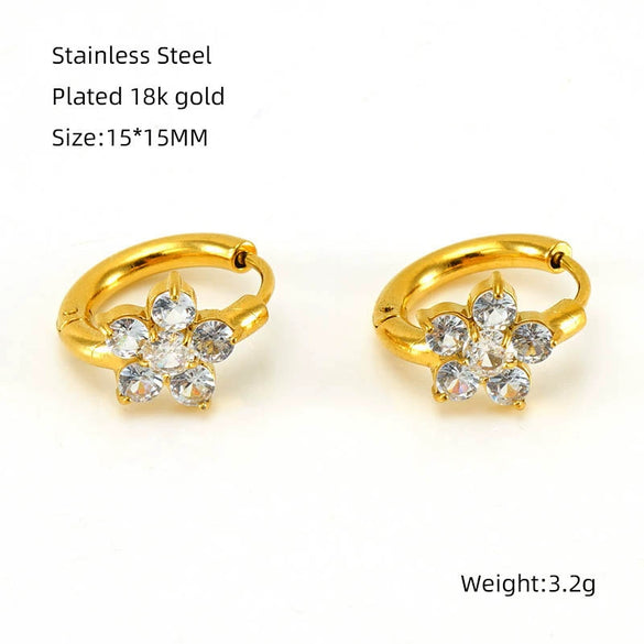 Women's 316L Stainless Steel 18K Gold Plated Flower Zircon Inlaid Earrings