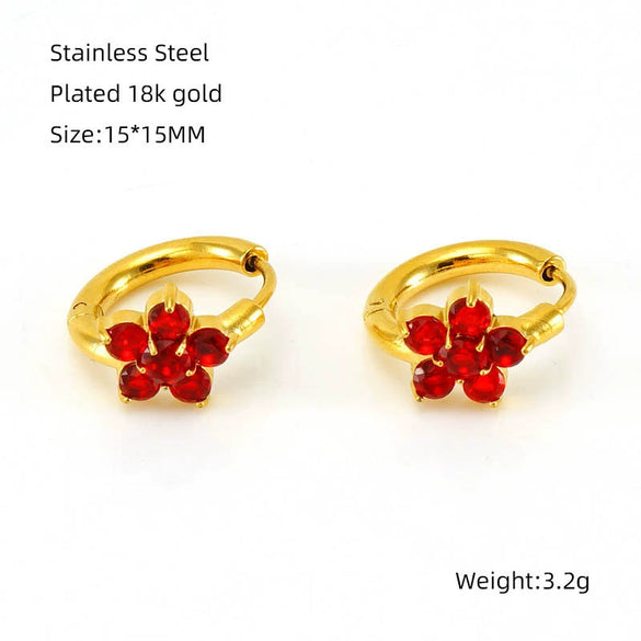 Women's 316L Stainless Steel 18K Gold Plated Flower Zircon Inlaid Earrings