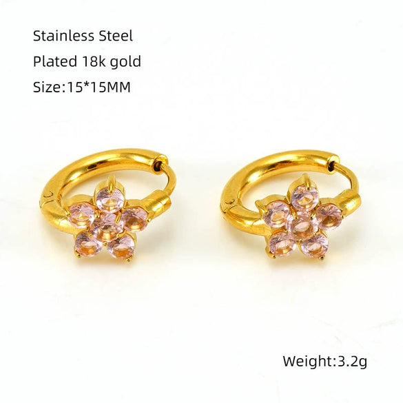 Women's 316L Stainless Steel 18K Gold Plated Flower Zircon Inlaid Earrings