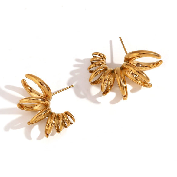 Women's Stainless Steel 18K Gold Plated Geometric Cshaped Gradient Blooming Petals Fashion Earrings