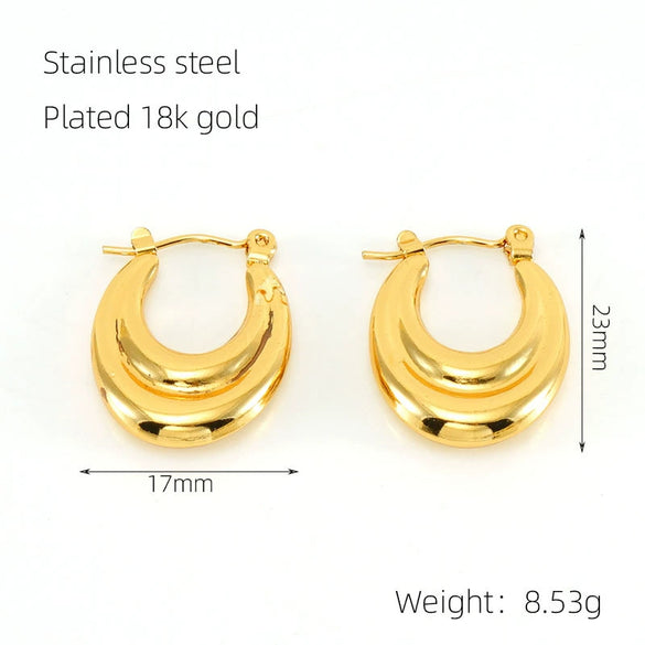 Women's 316L Stainless Steel 18K Gold Plated Geometric Exaggerated Spiral Wave Point Earring Buckles