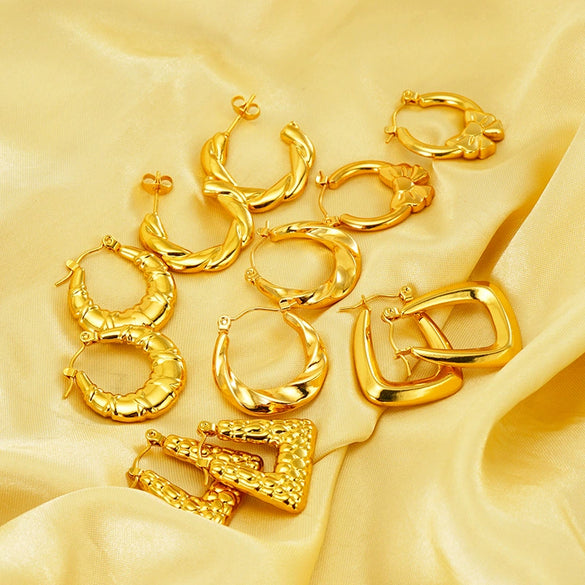 Women's 316L Stainless Steel 18K Gold Plated Geometric Ushape Electroplated Earrings
