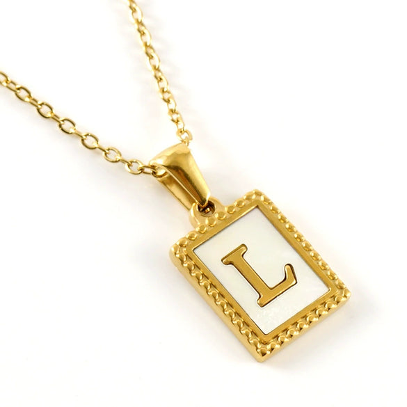 Women's 316L Stainless Steel 18K Gold Plated Letter Pendant Necklace With Natural Shell Inlay And Electroplating