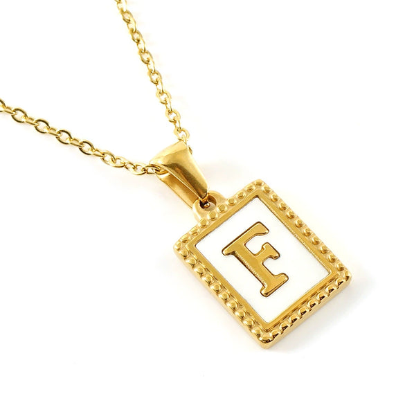 Women's 316L Stainless Steel 18K Gold Plated Letter Pendant Necklace With Natural Shell Inlay And Electroplating