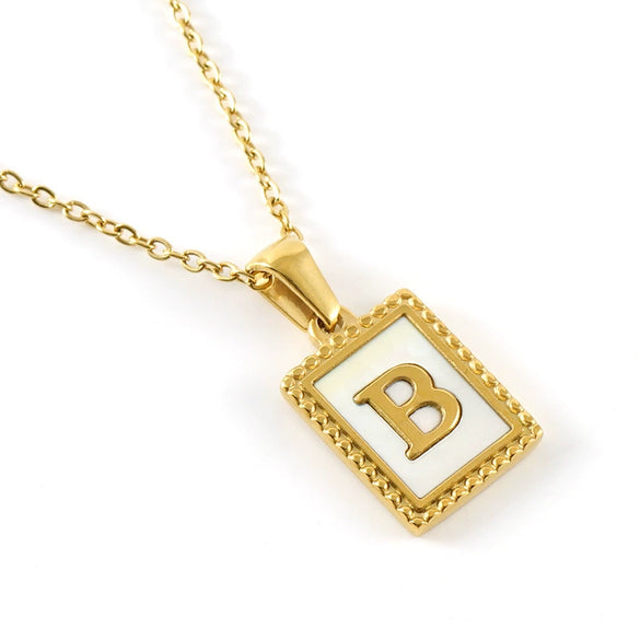 Women's 316L Stainless Steel 18K Gold Plated Letter Pendant Necklace With Natural Shell Inlay And Electroplating