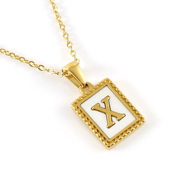 Women's 316L Stainless Steel 18K Gold Plated Letter Pendant Necklace With Natural Shell Inlay And Electroplating
