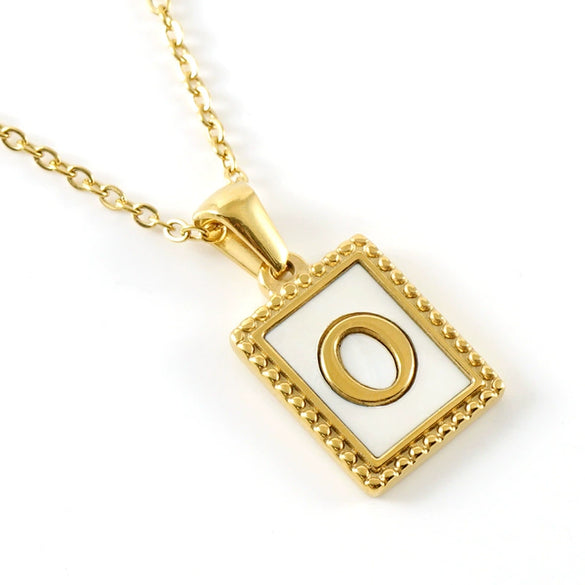Women's 316L Stainless Steel 18K Gold Plated Letter Pendant Necklace With Natural Shell Inlay And Electroplating