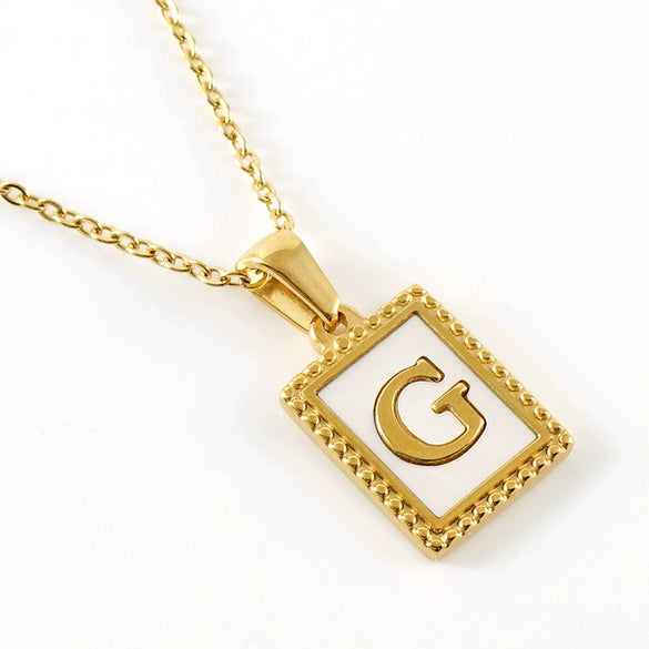 Women's 316L Stainless Steel 18K Gold Plated Letter Pendant Necklace With Natural Shell Inlay And Electroplating