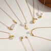 Women's Stainless Steel 18K Gold Plated Necklace With Natural Pearl Small Square Geometric Pendant And Regular Clavicle Chain