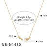 Women's Stainless Steel 18K Gold Plated Necklace With Natural Pearl Small Square Geometric Pendant And Regular Clavicle Chain