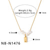 Women's Stainless Steel 18K Gold Plated Necklace With Natural Pearl Small Square Geometric Pendant And Regular Clavicle Chain