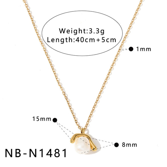 Women's Stainless Steel 18K Gold Plated Necklace With Natural Pearl Small Square Geometric Pendant And Regular Clavicle Chain