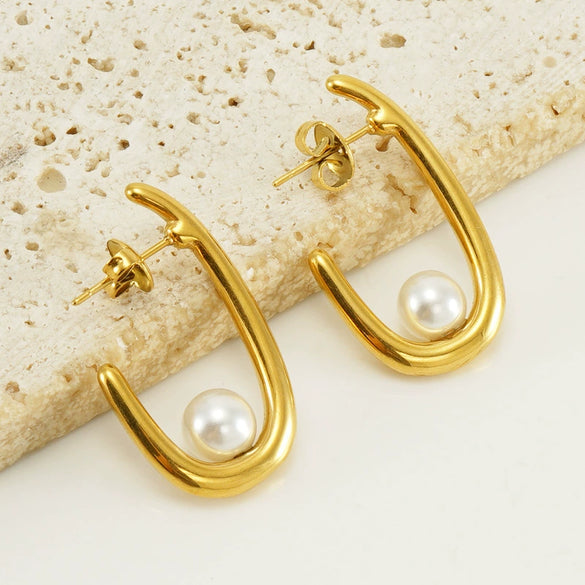 Women's 316L Stainless Steel 18K Gold Plated Ushape Geometric High Sense Electroplated Earrings