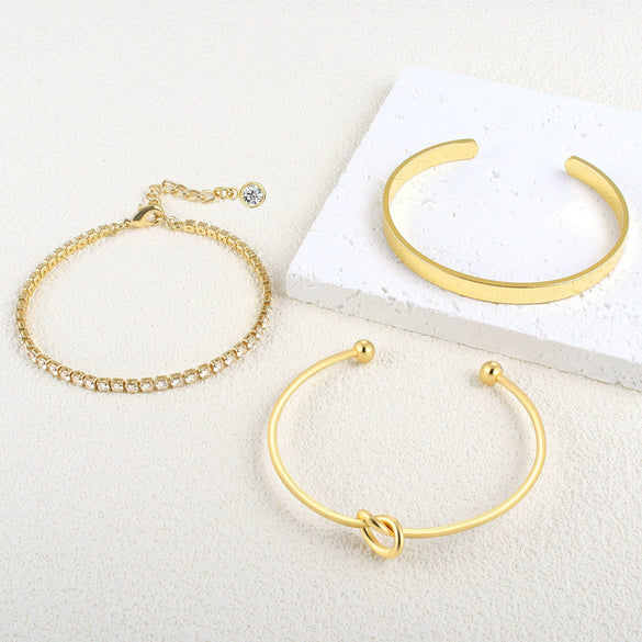 Women's Stainless Steel Knotted Heart Bracelet Simple Glossy Electroplated Heart Shape Tennis Bracelet