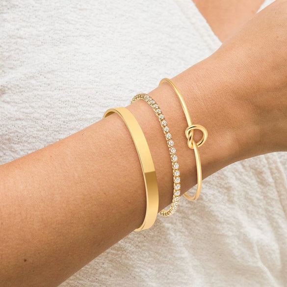 Women's Stainless Steel Knotted Heart Bracelet Simple Glossy Electroplated Heart Shape Tennis Bracelet
