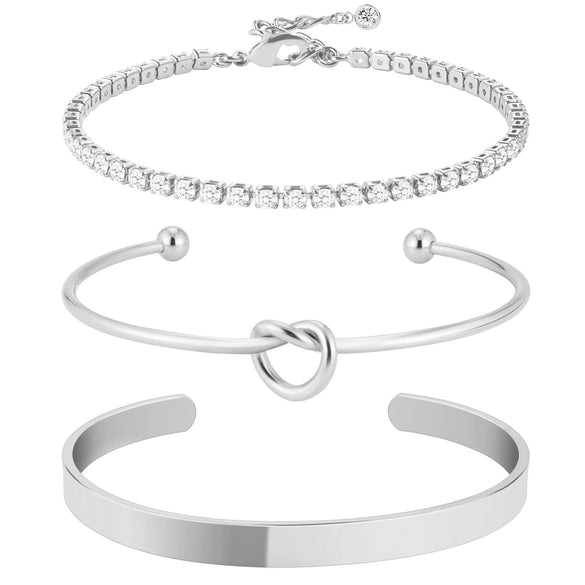 Women's Stainless Steel Knotted Heart Bracelet Simple Glossy Electroplated Heart Shape Tennis Bracelet