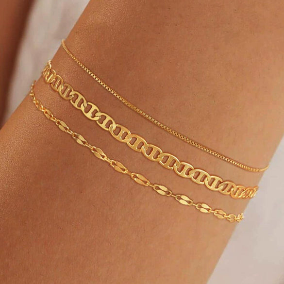 Women's Stainless Steel Layered Geometric Chain Bracelet With Tennis Cuban And Box Chain Style Electroplated Fashion Jewelry