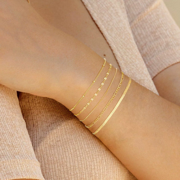 Women's Stainless Steel Layered Geometric Chain Bracelet With Tennis Cuban And Box Chain Style Electroplated Fashion Jewelry