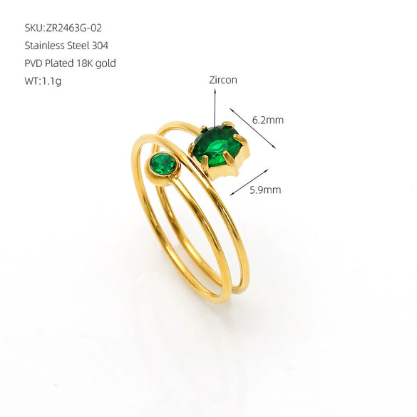 Women's Stainless Steel Layered Hexagonal Colored Zircon Ring With Electroplated Finish Simple Geometric Fashion Jewelry