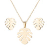Women's Stainless Steel Leaf Earrings And Necklace Set With Electroplated Botanical Design Natural Fashion Jewelry