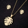 Women's Stainless Steel Leaf Earrings And Necklace Set With Electroplated Botanical Design Natural Fashion Jewelry
