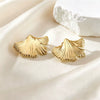 Women's Stainless Steel Leaf Earrings With Stamped Floral Design Fashion Exaggerated Style Non Fading Versatile Statement Jewelry