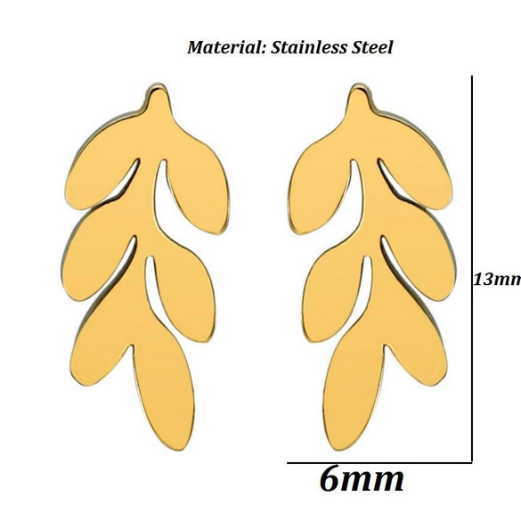Women's Stainless Steel Leaf Flower Earrings With Electroplated Finish Botanical Fashion Jewelry