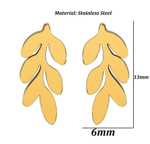 Women's Stainless Steel Leaf Flower Earrings With Electroplated Finish Botanical Fashion Jewelry