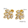 Women's Stainless Steel Leaf Shaped Earrings Inlaid With Colorful Zircon Polished And Vacuum Furnace Treated