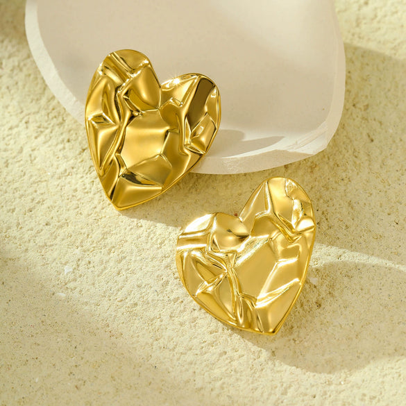 Women's Stainless Steel Love Series Peach Heart Earrings With Electroplating Design