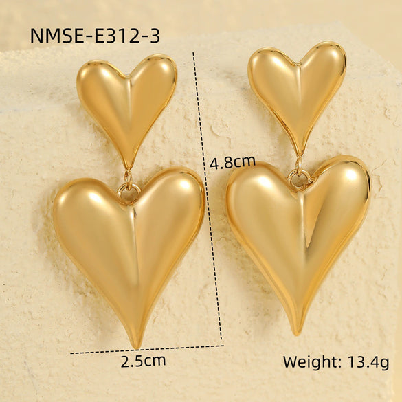 Women's Stainless Steel Love Series Peach Heart Earrings With Electroplating Design