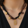 Women's Stainless Steel Maillard Style Heart Shape Pendant Necklace With Silk Scarf Chain And Electroplating Design