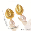 Women's Stainless Steel Marine Style Shell Pearl Starfish Jellyfish Geometric Earrings With Stamped High End Fashion Design