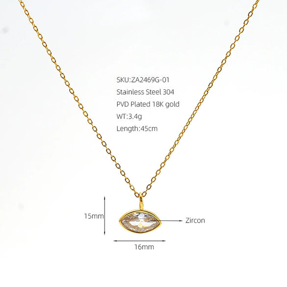 Women's Stainless Steel Marquise Zircon Pendant Necklace With Emerald And White Diamond Accents Geometric Horseeye Design Electroplated Ochain